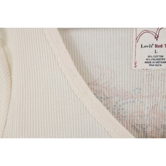 Vtg Y2K Levis Woemns Large Babydoll Cropped Thermal Waffle Knit Henley T-Shirt - Picture 7 of 14